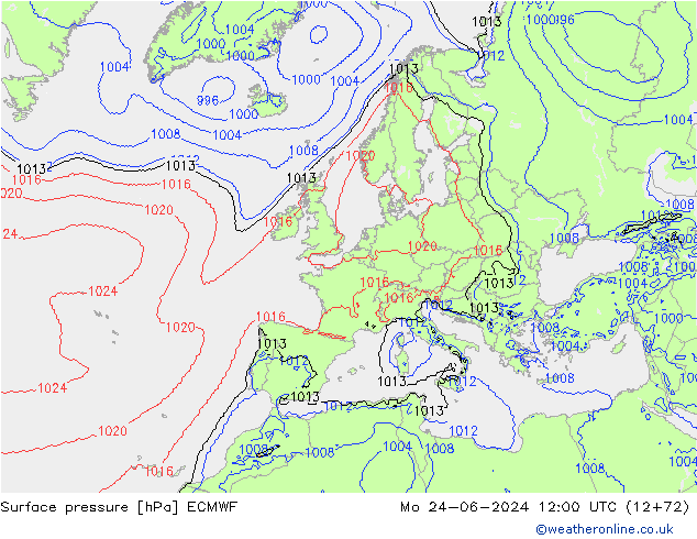 Yer basıncı ECMWF Pzt 24.06.2024 12 UTC