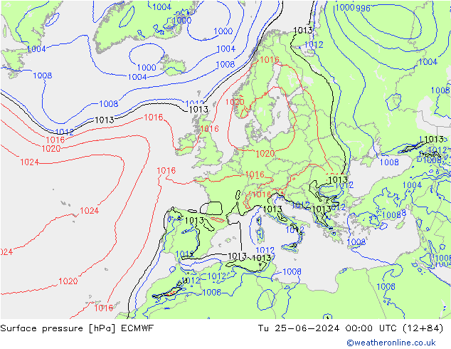Presión superficial ECMWF mar 25.06.2024 00 UTC