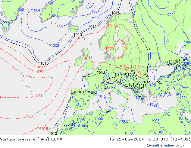 приземное давление ECMWF вт 25.06.2024 18 UTC