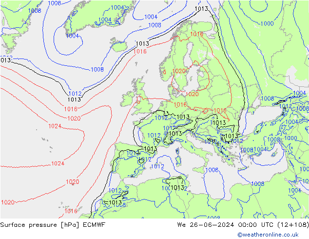 Bodendruck ECMWF Mi 26.06.2024 00 UTC