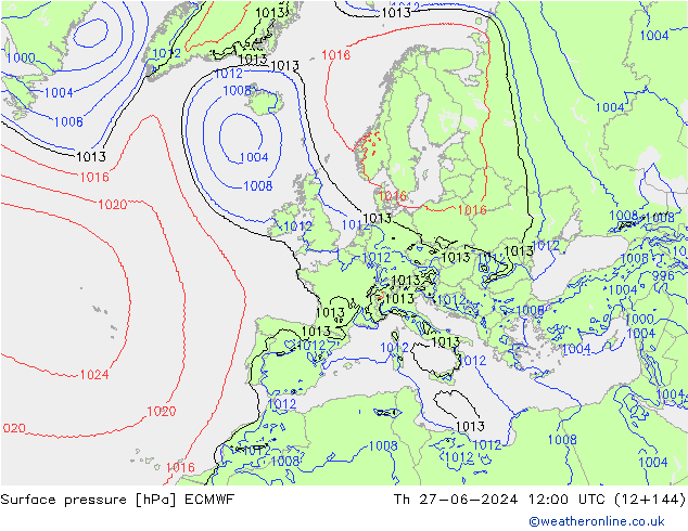 Presión superficial ECMWF jue 27.06.2024 12 UTC