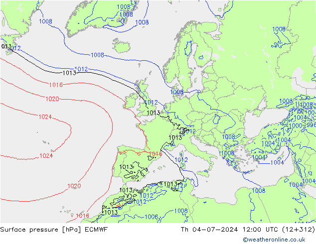Luchtdruk (Grond) ECMWF do 04.07.2024 12 UTC