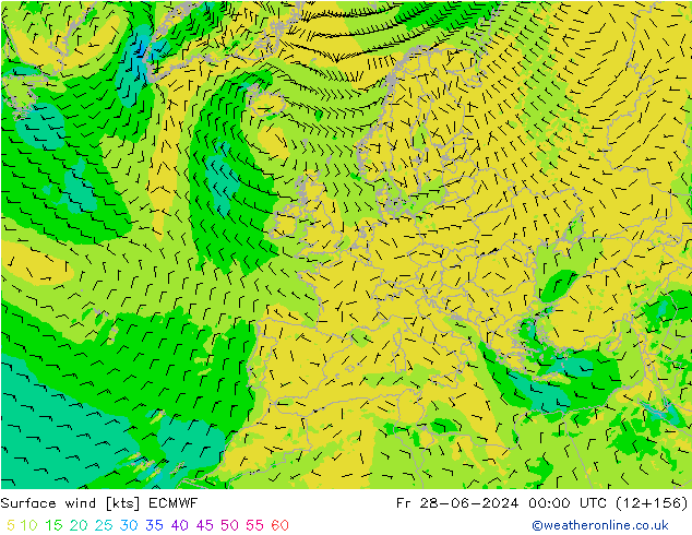 Rüzgar 10 m ECMWF Cu 28.06.2024 00 UTC