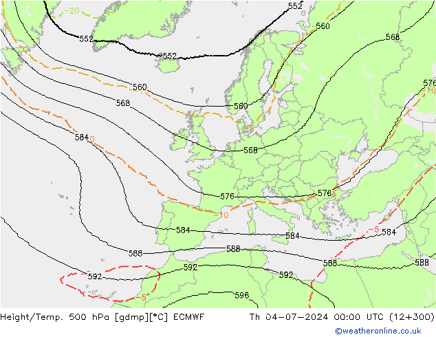 Height/Temp. 500 hPa ECMWF Qui 04.07.2024 00 UTC