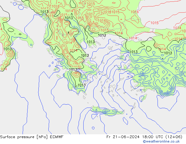 Surface pressure ECMWF Fr 21.06.2024 18 UTC