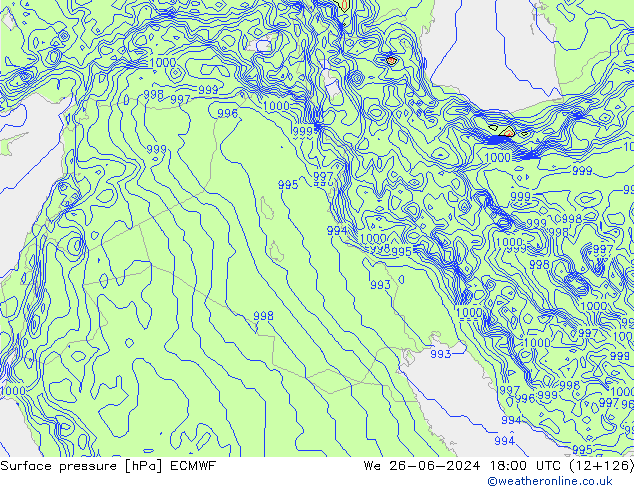 Surface pressure ECMWF We 26.06.2024 18 UTC