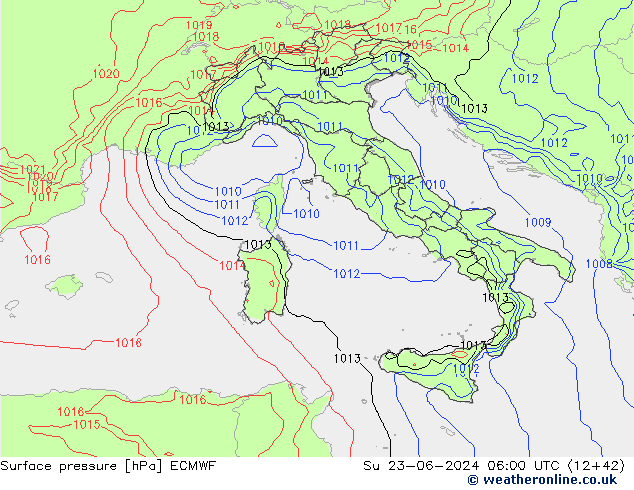 Presión superficial ECMWF dom 23.06.2024 06 UTC