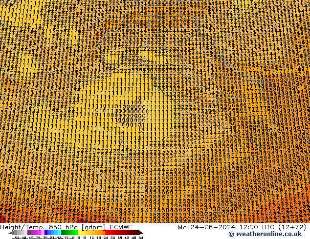 Height/Temp. 850 гПа ECMWF пн 24.06.2024 12 UTC