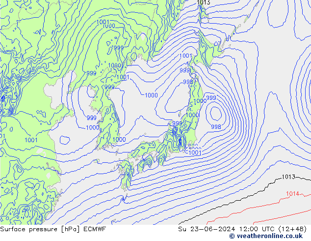 Luchtdruk (Grond) ECMWF zo 23.06.2024 12 UTC