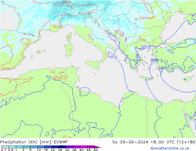 Precipitação (6h) ECMWF Sáb 29.06.2024 00 UTC