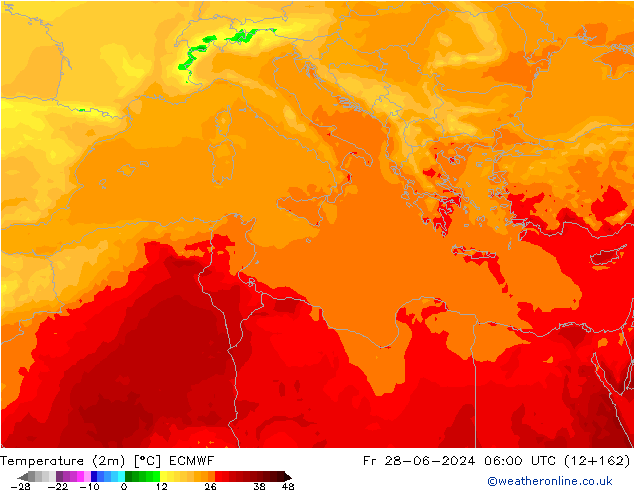 Sıcaklık Haritası (2m) ECMWF Cu 28.06.2024 06 UTC