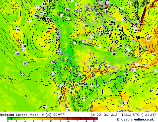 Isotachs Spread ECMWF сб 22.06.2024 12 UTC