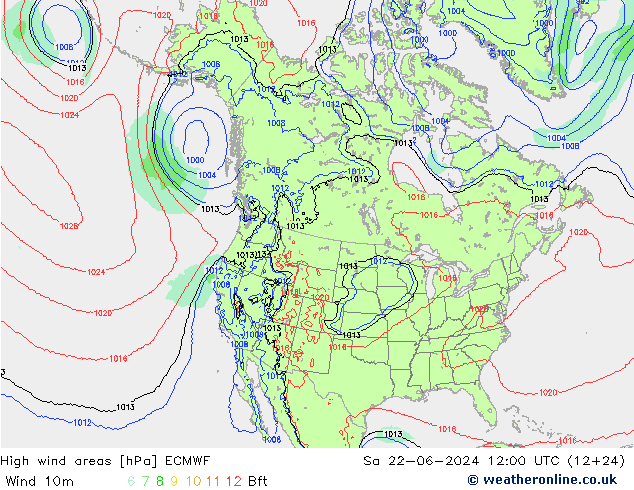 High wind areas ECMWF сб 22.06.2024 12 UTC