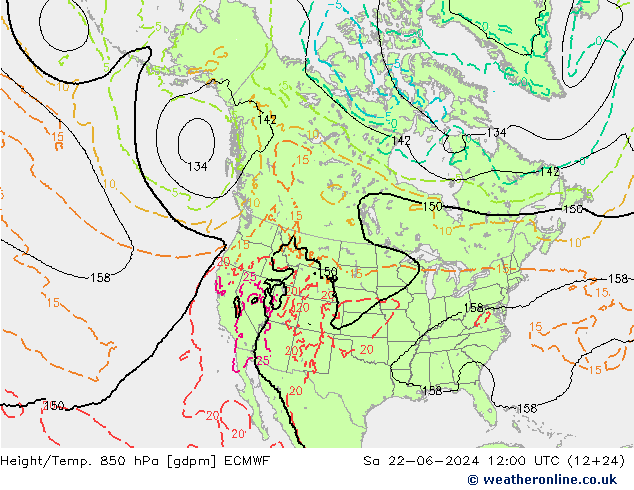 Height/Temp. 850 hPa ECMWF Sa 22.06.2024 12 UTC