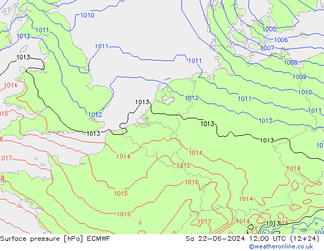 Presión superficial ECMWF sáb 22.06.2024 12 UTC