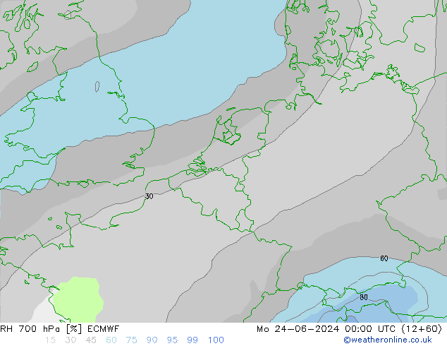 RH 700 hPa ECMWF Mo 24.06.2024 00 UTC