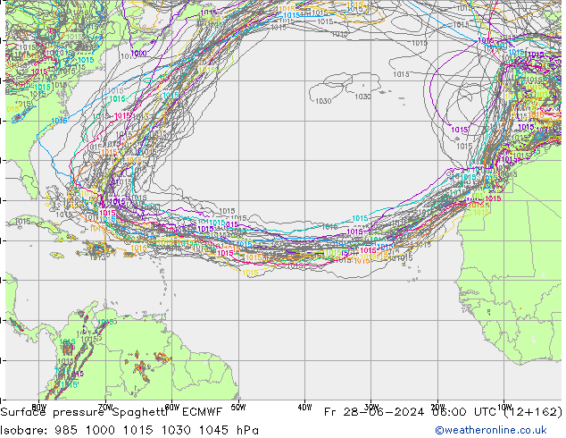 Surface pressure Spaghetti ECMWF Fr 28.06.2024 06 UTC