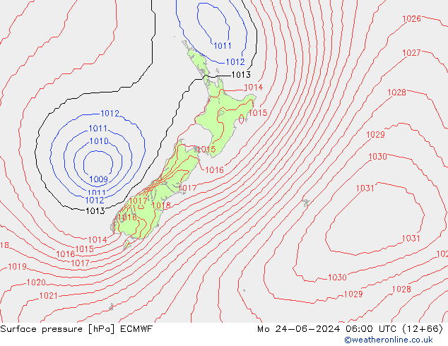 Surface pressure ECMWF Mo 24.06.2024 06 UTC