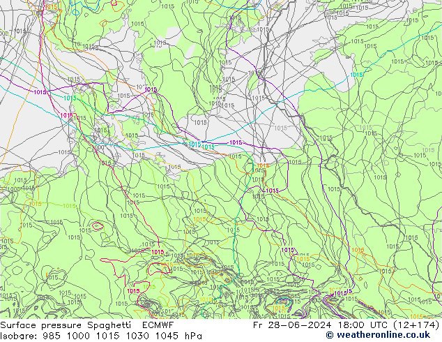 Surface pressure Spaghetti ECMWF Fr 28.06.2024 18 UTC