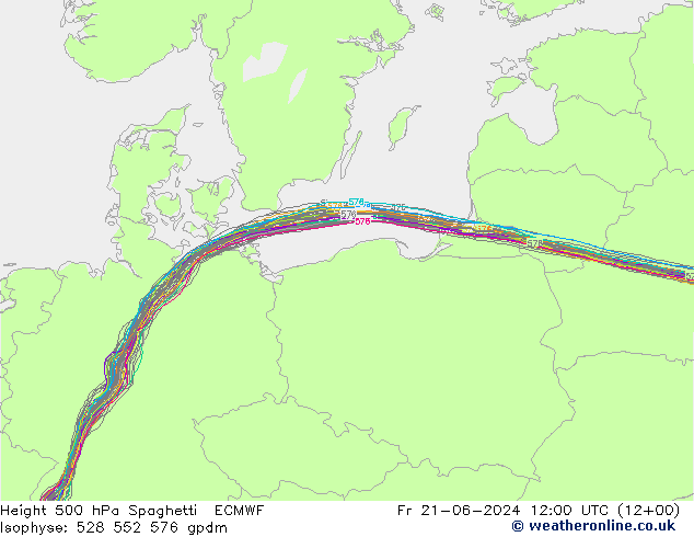 Height 500 hPa Spaghetti ECMWF ven 21.06.2024 12 UTC