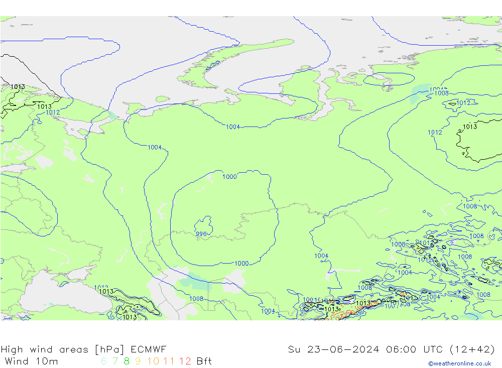 High wind areas ECMWF  23.06.2024 06 UTC