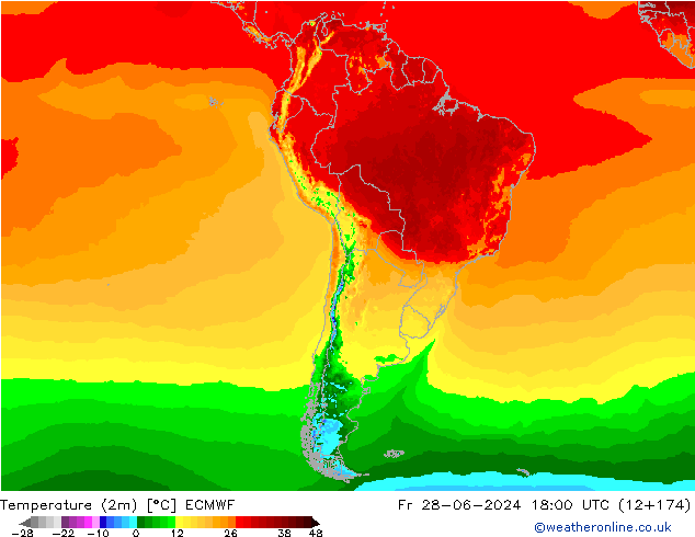 Temperatura (2m) ECMWF vie 28.06.2024 18 UTC