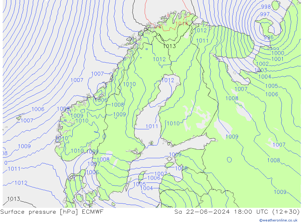 Pressione al suolo ECMWF sab 22.06.2024 18 UTC