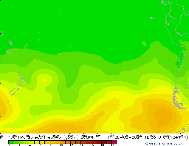 Humidité rel. 700 hPa Spread ECMWF ven 28.06.2024 18 UTC