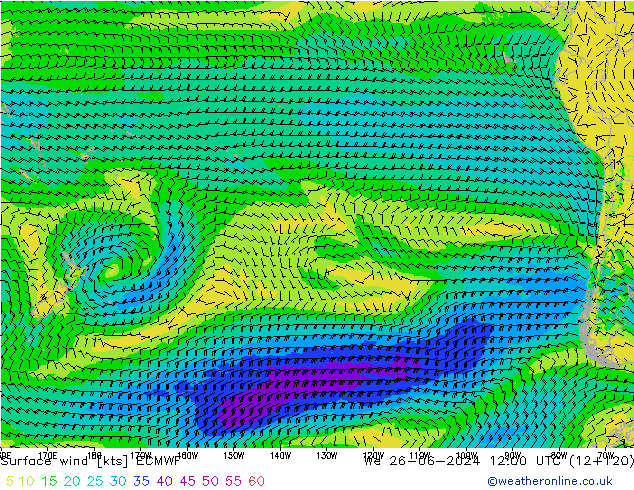 Viento 10 m ECMWF mié 26.06.2024 12 UTC