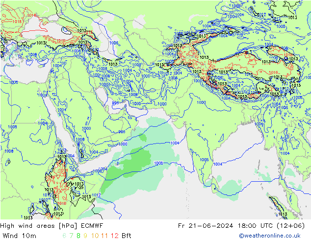 High wind areas ECMWF Sex 21.06.2024 18 UTC