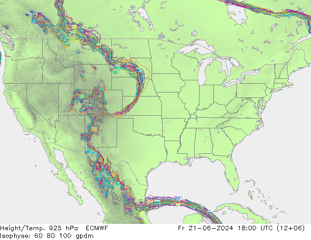 Height/Temp. 925 hPa ECMWF Fr 21.06.2024 18 UTC