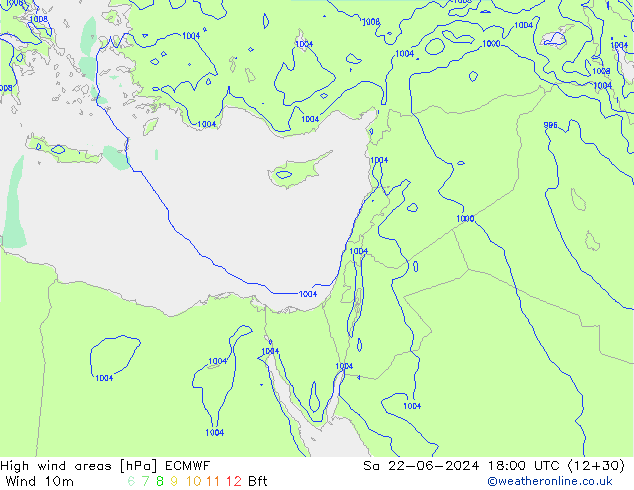 High wind areas ECMWF Sa 22.06.2024 18 UTC