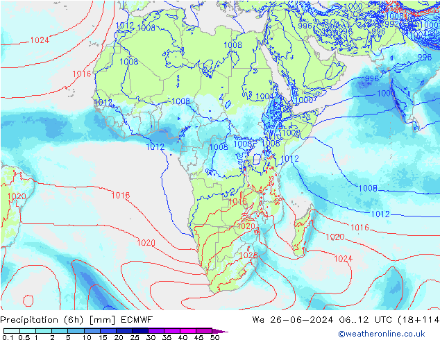 Precipitation (6h) ECMWF St 26.06.2024 12 UTC