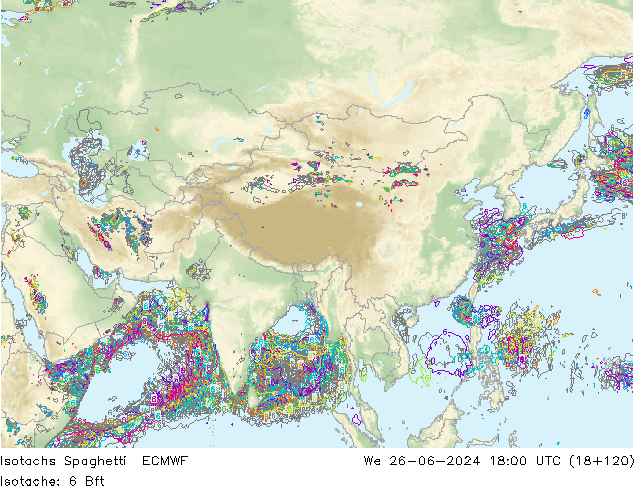 Isotachs Spaghetti ECMWF We 26.06.2024 18 UTC