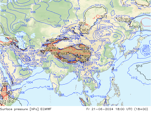 Pressione al suolo ECMWF ven 21.06.2024 18 UTC