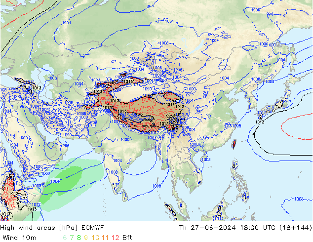 High wind areas ECMWF Th 27.06.2024 18 UTC