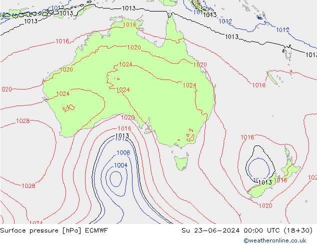 Surface pressure ECMWF Su 23.06.2024 00 UTC