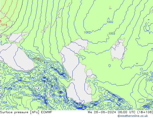 Surface pressure ECMWF We 26.06.2024 06 UTC