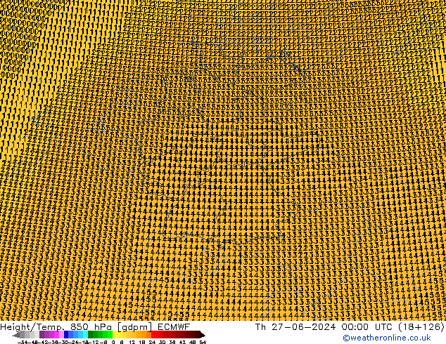 Height/Temp. 850 hPa ECMWF Th 27.06.2024 00 UTC