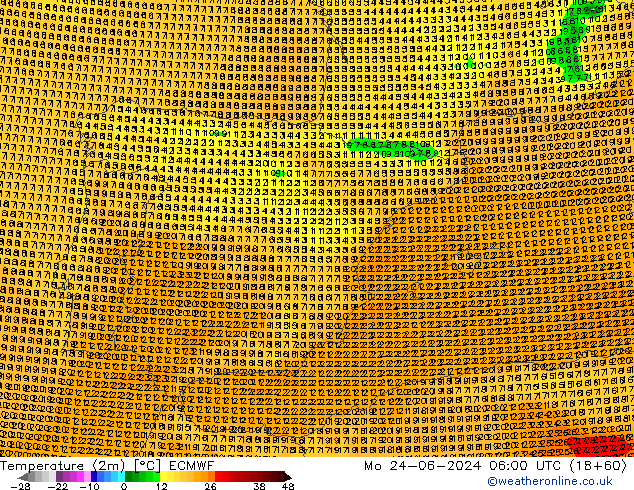 карта температуры ECMWF пн 24.06.2024 06 UTC