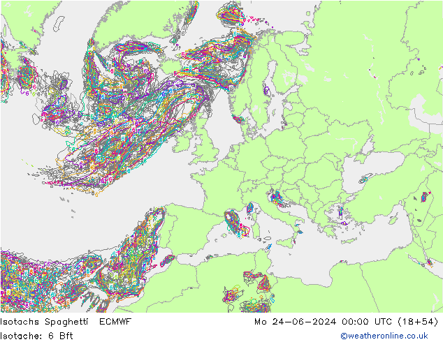 Isotachs Spaghetti ECMWF Po 24.06.2024 00 UTC
