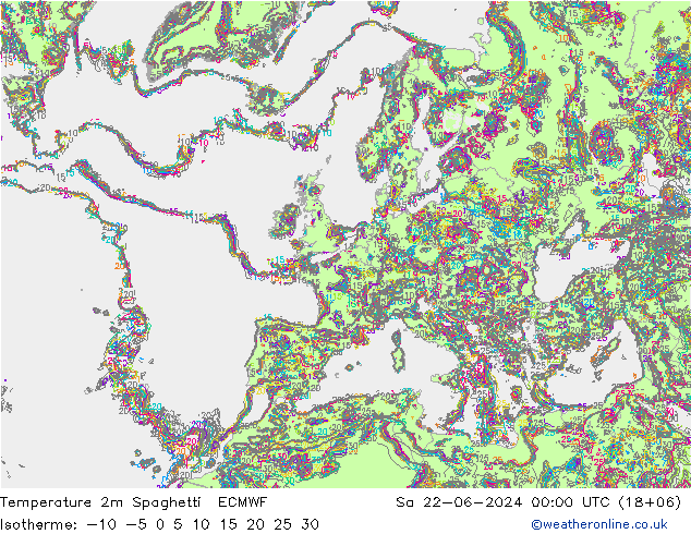 温度图 Spaghetti ECMWF 星期六 22.06.2024 00 UTC