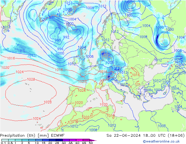 Nied. akkumuliert (6Std) ECMWF Sa 22.06.2024 00 UTC