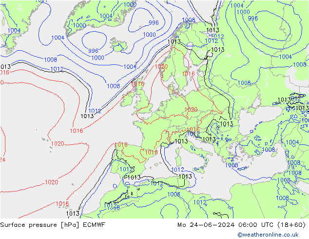 Luchtdruk (Grond) ECMWF ma 24.06.2024 06 UTC