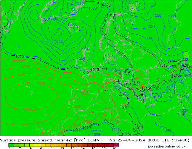 Bodendruck Spread ECMWF Sa 22.06.2024 00 UTC