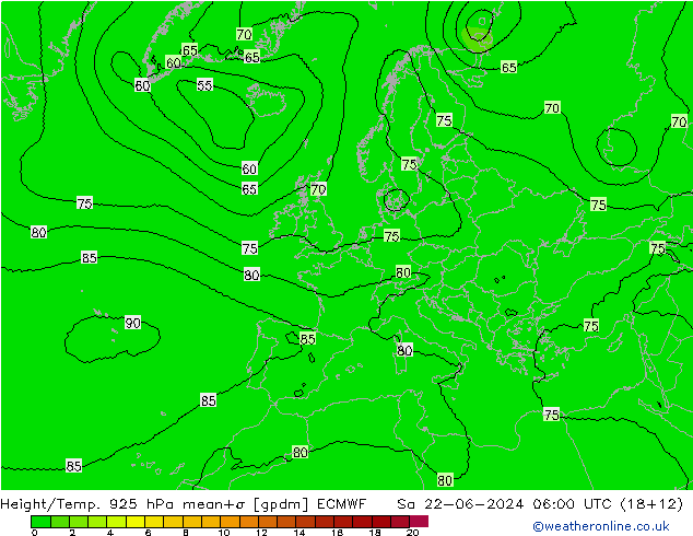 Hoogte/Temp. 925 hPa ECMWF za 22.06.2024 06 UTC