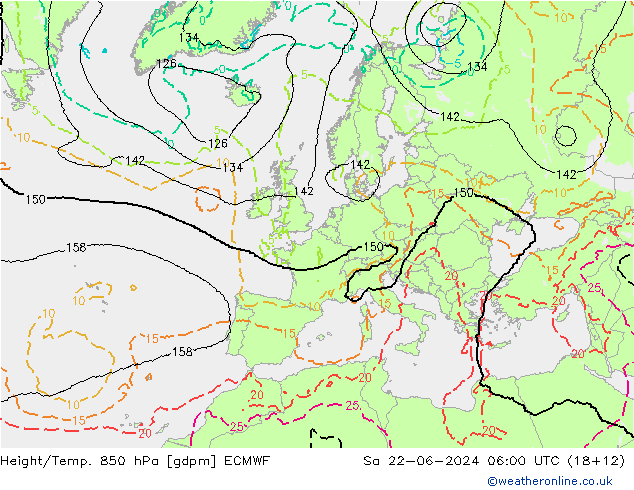 Hoogte/Temp. 850 hPa ECMWF za 22.06.2024 06 UTC