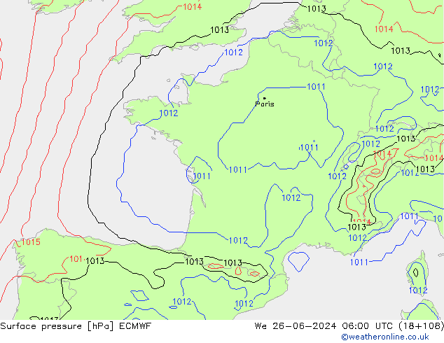 Surface pressure ECMWF We 26.06.2024 06 UTC