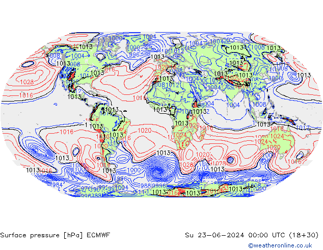 Surface pressure ECMWF Su 23.06.2024 00 UTC