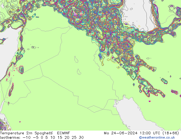 Temperature 2m Spaghetti ECMWF Mo 24.06.2024 12 UTC